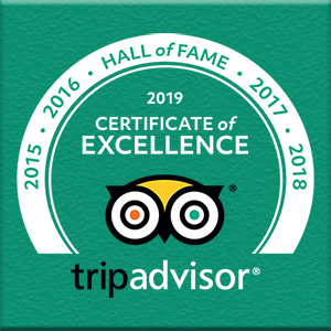 TripAdvisor Hall of Fame - Certificate of Excellence 2019, 2018, 2017, 2016, 2015, 2014